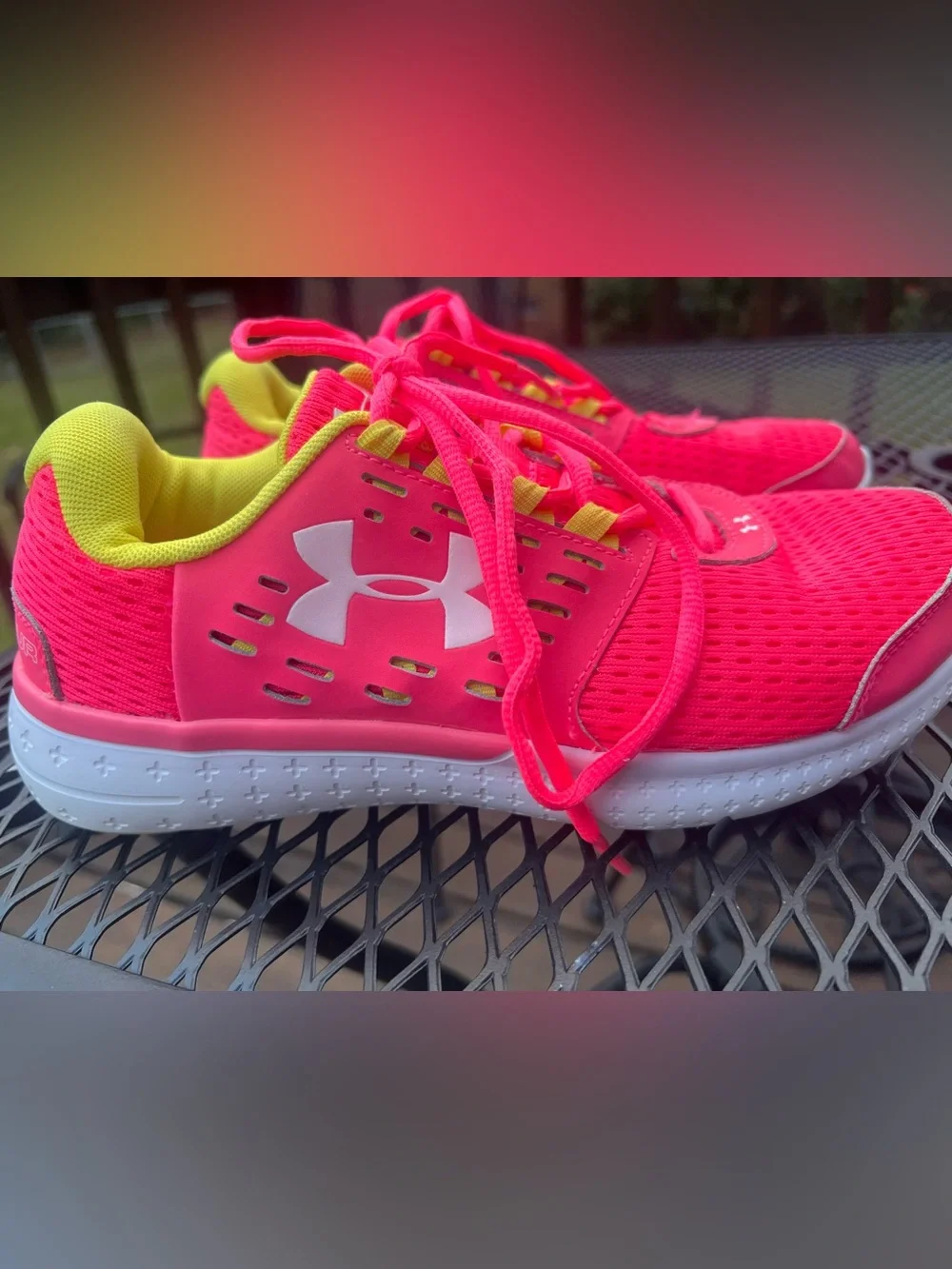 Under Armour Girls Size 6Y Coral Pink Neon Yellow Running Shoes